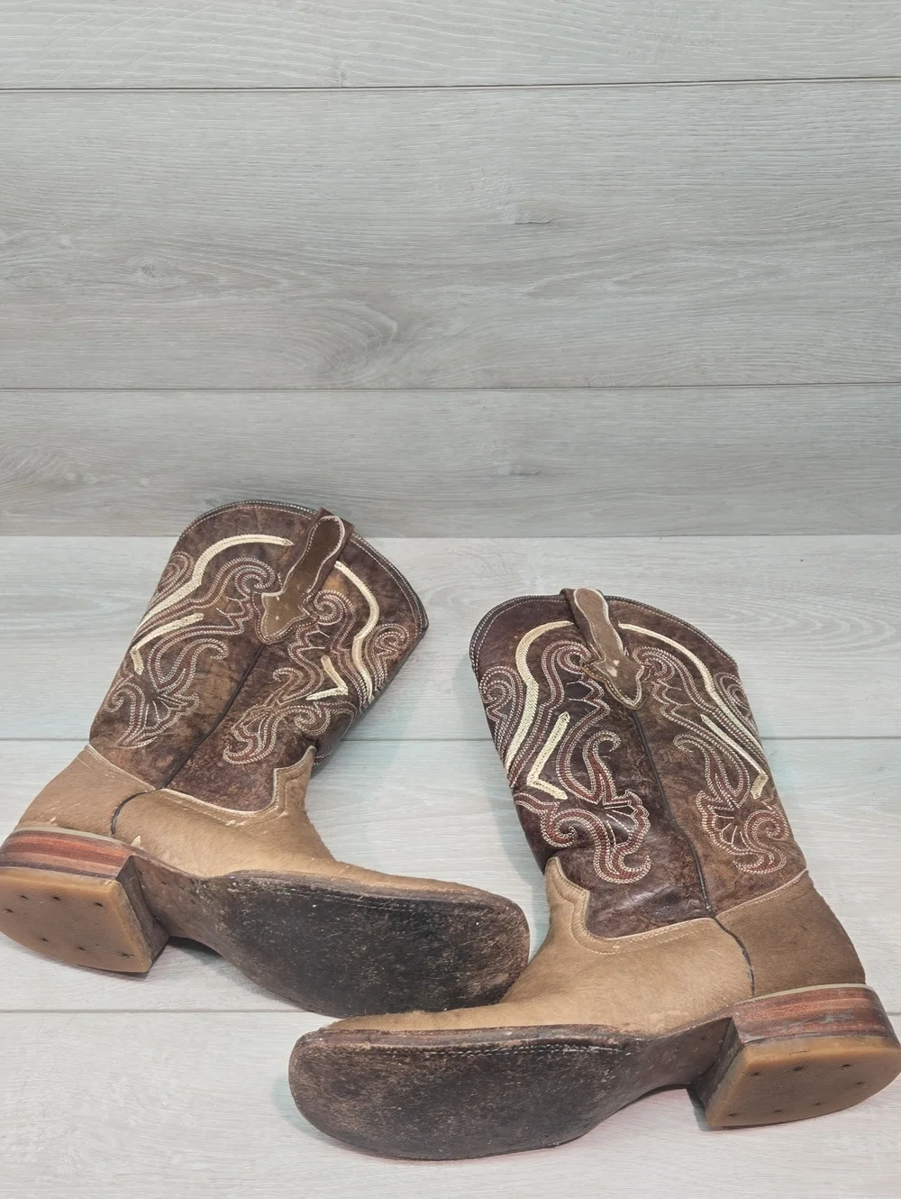 Vintage Boots El Cadaffy Mens Westert Square Fur Lesther Cowboy Shoes Boots 8.5